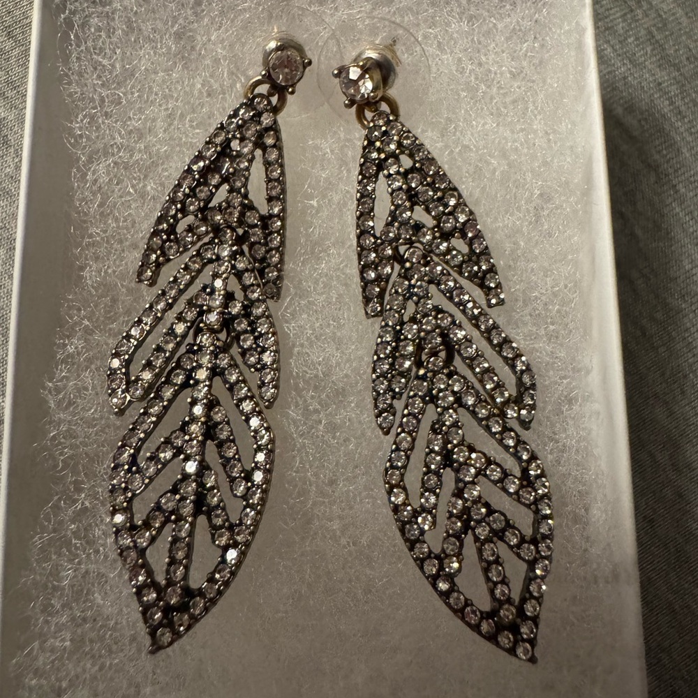 J. Crew Sparkling Silver Leaf Earrings